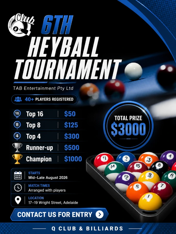 Heyball tournament at Q Club Adelaide